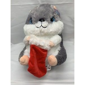 Belly Buddies 13 inch Gray Hampster with Christmas Stocking With Tag